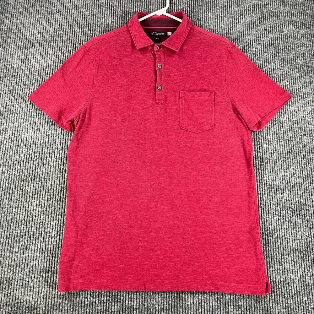 Banana Republic Mens Large Red Short Sleeve‎ Performance Pique Polo Shirt